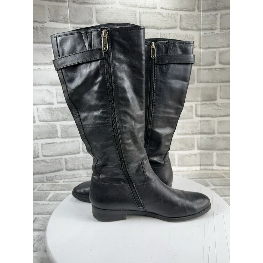 Tommy Hilfiger TWDEXTER Women’s Size 10 Black Leather Knee High Riding Boots